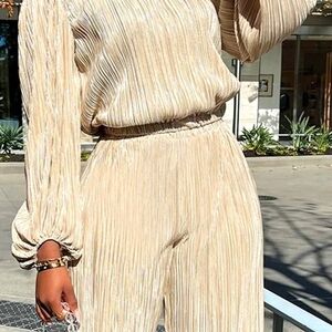 Elegant Olive Pleated Pantsuit